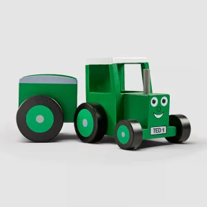 Wooden Tractor Ted toy and trailer