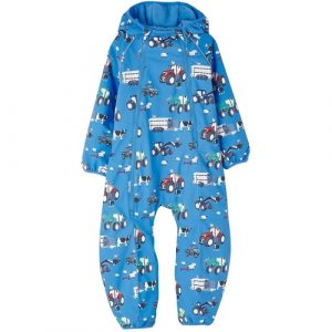 Blue  tractor print Puddlesuit by Lighthouse clothing