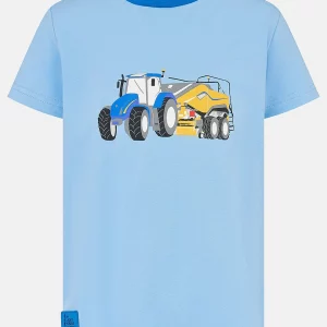 T-shirt with blue tractor and baler print